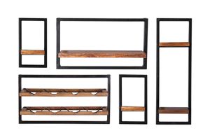 SIT Möbel Wandregal-Set 5-teilig | Mango-Holz natur | Gestell Altmetall antikschwarz | B 120 x T 25 x H 75 cm | 09200-01 | Serie PANAMA