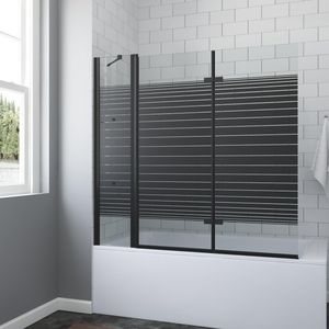 Badewannenaufsatz Schwarz matt 150 x 140 cm Duschtrennwand für Badewanne Duschwand Glas aus 5 mm Einscheiben Sicherheitsglas, Nano Beschichtung