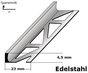 Fliesenprofil "Beldert" Fliesenabschlussprofil / Trennschiene für Fliesenabschlüsse, Höhe: 2 - 30 mm, Breite: 23 mm, aus Edelstahl-4,5 mm