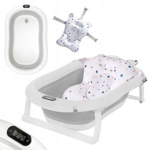 Primabobo Faltbare Babybadewanne mit Badekissen und Thermometer, Baby Badewanne Faltbar 80 cm, Badesitz Baby Neugeborene Baby Wanne Set