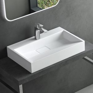 Mai & Mai Waschbecken Aufsatzwaschbecken matt weiß Hänge-Waschtisch Rechteckig 1 Armaturenloch Breite: 60cm inkl. Ablaufgarnitur Col19