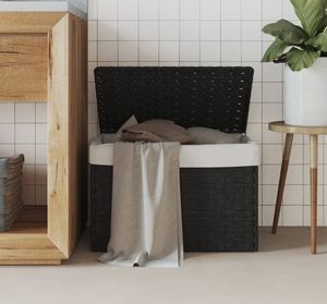 vidaXL Wäschekorb mit Deckel Schwarz 55,5x35x34 cm Poly Rattan