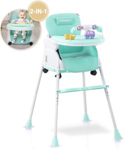 Twinky® Hochstuhl Baby - Mint-Grün - 2-in-1 Kinderhochstuhl - Klappbarer Esszimmerstuhl, Kinderwagen - Mitwachsstuhl und Babystuhl für Neugeborene