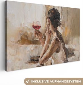 Leinwand Bilder 120x80 cm - Frau mit Wein, moderne Wanddeko für Wohnzimmer