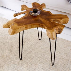 Einzigartiger Beistelltisch WILD 60cm Teakholz Massivholz Baumscheibe Couchtisch Nachttisch Kaffeetisch Wohnzimmertisch