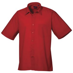 Premier Popelin Herren Hemd, kurzärmlig RW1082 (Kragenweite 43 cm) (Rot)