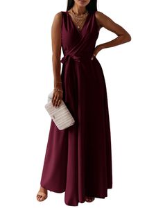 Damen Abendkleider V-Ausschnitt Ballkleid Elegante Maxikleider Party Langes Kleid Weinrot,Größe 2XL
