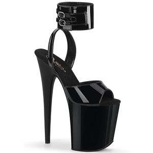 FLAMINGO-891 Pleaser Damen High-Heels Sandaletten mit Doppelriemchen schwarz Lack