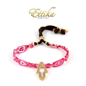 Ettika - Freundschaft Armband Hamsa Gelb Gold und Rose Baumwolle geflochten    - ETK 0143 Blue Pearls