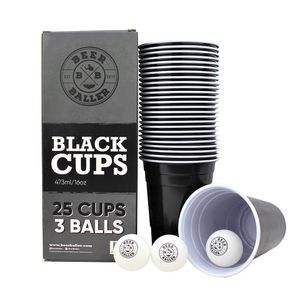 BeerBaller® Black Cups - 25 schwarze Beer Pong Becher & 3 Bierpong Bälle als Set