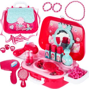 MalPlay Falsches Schminkset | Spielzeug mit Kosmetiktasche für Kleine Mädchen | Fön Pinsel Lippenstifte Spiegel Schmuck | Geschenk für Mädchen ab 3 Jahren