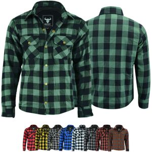 Herren Motorradhemd Lumberjack Holzfäller Hemd mit Protektoren, Größe:54/XL, Farbe:Grün