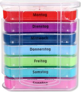 Schramm® Tablettenbox bunt mit bunten Schiebern für 7 Tage Pillen 12 x 11cm Tabletten Box Schachtel Tablettendose Pillendose