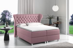 Bett Boxspringbett KARIS- Doppelbett mit Pocket-Matratze - Topper - Bett mit 2 Bettkästen - Polsterbett mit Kopfstütze - H3 Mittelfest ( 140x200 cm , Rosa - Fancy 63 )