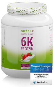 PROTEINPULVER 1kg - über 80% Eiweiß - Nutri-Plus Shape & Shake ® - pflanzliches Protein Powder - 6-Komponenten Eiweißpulver 1000g ohne Aspartam - Erdbeere