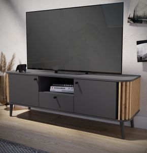 TV-Lowboard "Pure" in grau und Artisan Eiche mit Lamellen TV Unterschrank 138 cm Retro Design