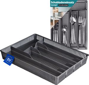 KONZEPT Besteckkasten für Schubladen 31x23x4,5cm Grau - Praktischer Schubladen Organizer Küche, Besteckschublade Einsatz für optimale Aufbewahrung