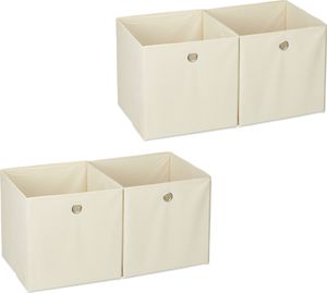 relaxdays 4 x Aufbewahrungsbox Stoff beige