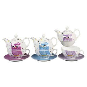 Tee-Set Eule Tea4one Porzellan sortiert pink/lila/grün/blau 3tlg