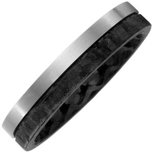 Ring Partnerring aus Carbon & Titan mattiert 2-reihig schwarz Silber bicolor
