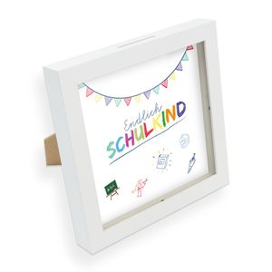itenga Bilderrahmen Spardose Geldgeschenk Endlich Schulkind WEISS Schulanfang