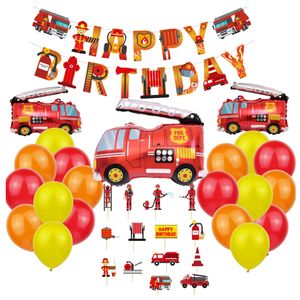 Vivi Idee Feuerwehr Luftballon Set Partydeko mit Banner und Mufin Aufsteck für Geburstag Mottoparty