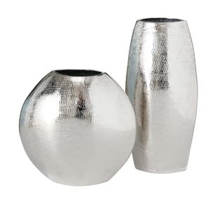 BOLTZE Dekovase 2er Set "Passia" aus Aluminium in silber, Vase Blumenvase