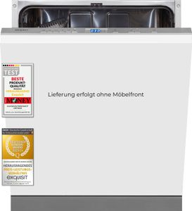 Exquisit Geschirrspüler EGSP2113-E-030E silber | Spülmaschine 60 cm | Maßgedecke: 13 Restlaufzeiten Anzeige | Vollintegriert