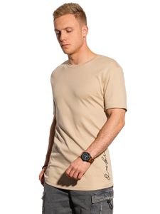 Ombre Herren T-shirt Bedrucktes Kurzarm mit Grafik-Design Baumwolle Sport Freizeit mit Muster modisch schmale Passform S-XXL Beige S