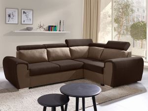 Ecksofa Wohnzimmer - Wohnlandschaft - L-Form Couch mit Schlaffunktion - Bettsofa - Wohnzimmer L Couch - Polstersofa - WIZARO - Hellgrau und Braun