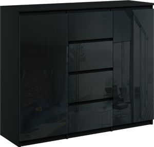 Kommode mit 4 Schubladen 2 Schränke 120cm Klamotenschrank Sideboard Schwarz hochglanz