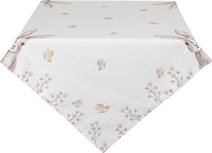 Clayre & Eef Tischdecke 100x100 cm Weiß Braun Baumwolle Kaninchen