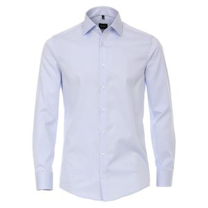 VENTI Herren Businesshemd Langarm Kentkragen Kombimanschette Modern Fit Uni Hellblau Twill Bügelfrei 48