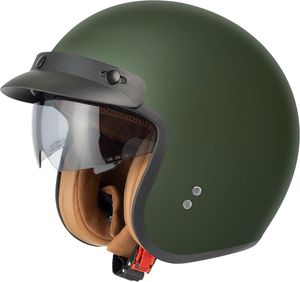 Hochwertiger Jethelm Motorradhelm Sturzhelm mit ausklappbaren Visier und Sonnenblende für Mofa Scooter Vespa ECE 22-06 , Armeegrün, L(59CM)