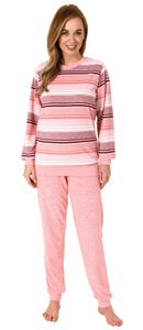 Damen Frottee Pyjama mit Bündchen in tollem Streifendesign - auch in Übergrössen - 212 235, Farbe:rosa, Größe:44-46