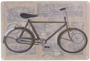 Clayre & Eef Textschild 30x20 cm Beige Grau Eisen Rechteck Fahrrad