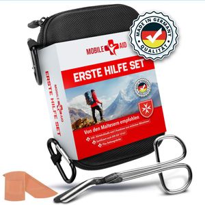 Mobile Aid Erste Hilfe Set Outdoor - Nach DIN 13167 & aus Deutschland - 30tlg. First Aid Kit + Notfallbeatmungshilfe & Hydrogelverband - Sport & Reise