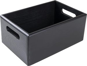 Creative Deco Schwarze Holzkiste Korb | 30x20x13cm (+/-1cm) | mit Griffen | ohne Deckel | Hölzernen Kasten Unlackiert Holzbox Kiste | Ideal für Dokumente Wertsachen Spielzeuge und Werkzeuge