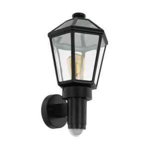 EGLO Außen-Wandlampe Manerbio, Außenleuchte inkl. Bewegungsmelder, Sensor-Wandleuchte aus Aluguss und Glas, Farbe: Schwarz, Fassung: E27, IP44