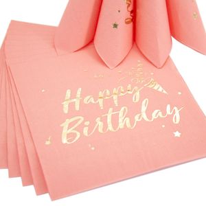Oblique Unique 20 Happy Birthday Servietten Tischdeko für Geburtstag Party Kindergeburtstag rosa gold
