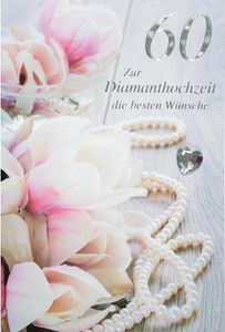 bsb Karte Diamantene Hochzeit - Glückwunschkarte 60. Hochzeitstag mit Blumen Motiv - Diamantene Hochzeit Karte - Geschenke zur Diamanthochzeit - Karte Hochzeit in 11,5 x 17,0 cm