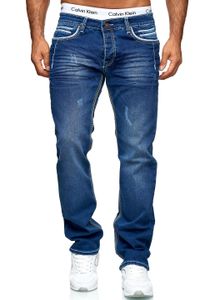iProfash Herren Jeans Hose Denim- Washed Straight Cut Regular Stretch Dicke W29-W44 5025 5025 - BLAU W34 / L32