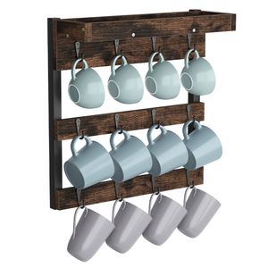 WISFOR Tassenhalter mit 12 Haken Hängeregal Kaffeehalter Tassenregal Wand Display Rustikale Küche Aufbewahrung Rack für BauernhausNachbildung