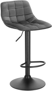 WOLTU Barová stolička Barová stolička Bistro stolička Dizajnová stolička s opierkou, vyrobená zo zamatu a kovu, výškovo nastaviteľná otočná tmavosivá