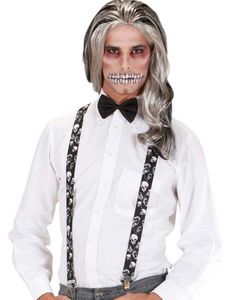 Halloween Totenkopf-Hosenträger für Erwachsene schwarz-weiss