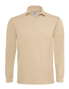 B&C Herren Poloshirt Polo Shirt Polohemd T-Shirt langarm Shirt, Größe:L, Farbe:Sand