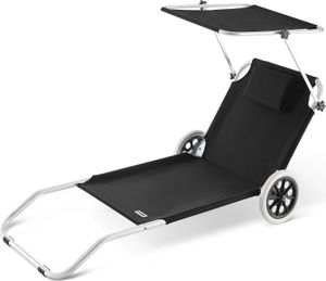 CASARIA® Sonnenliege Klappbar mit Dach Strandliege mit Rollen Tasche Outdoor Klappliege Liegestuhl abnehmbarer Sonnenschutz Liegestuhl 115kg Anthrazit