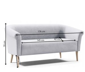 GUTTO Skandinavisches Sofa 3 Sitzer --LILIE-- Hellgrau Sitzbank Velour Lieferung 7 Tage - hohe Beine aus Holz in Schwarz Weiẞ Buche