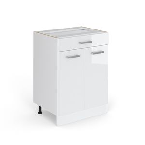 Livinity® Küchenunterschrank R-Line, 60 cm mit Schublade, ohne Arbeitsplatte, Weiß Hochglanz/Weiß