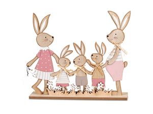 Aufsteller Hasenfamilie | Osterhase mit Kindern | Holz rosa | Dekofigur | Ostern | 26 cm